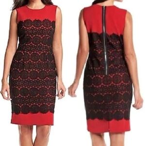 Anne Klein red dress with black lace. Size 14.  Sexy date night out hot prom